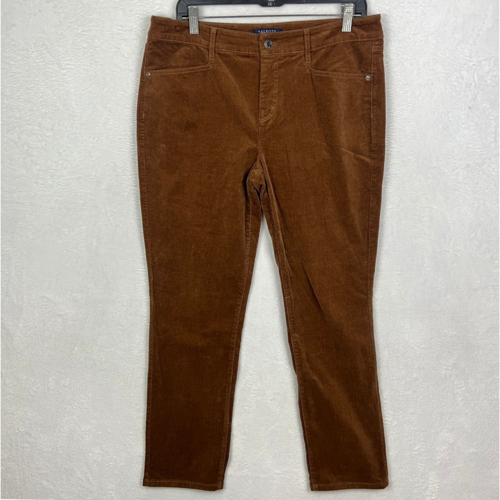 Talbots Corduroy Pants Womens‎ 12P Petite Brown High Waist Straight Leg Chinos